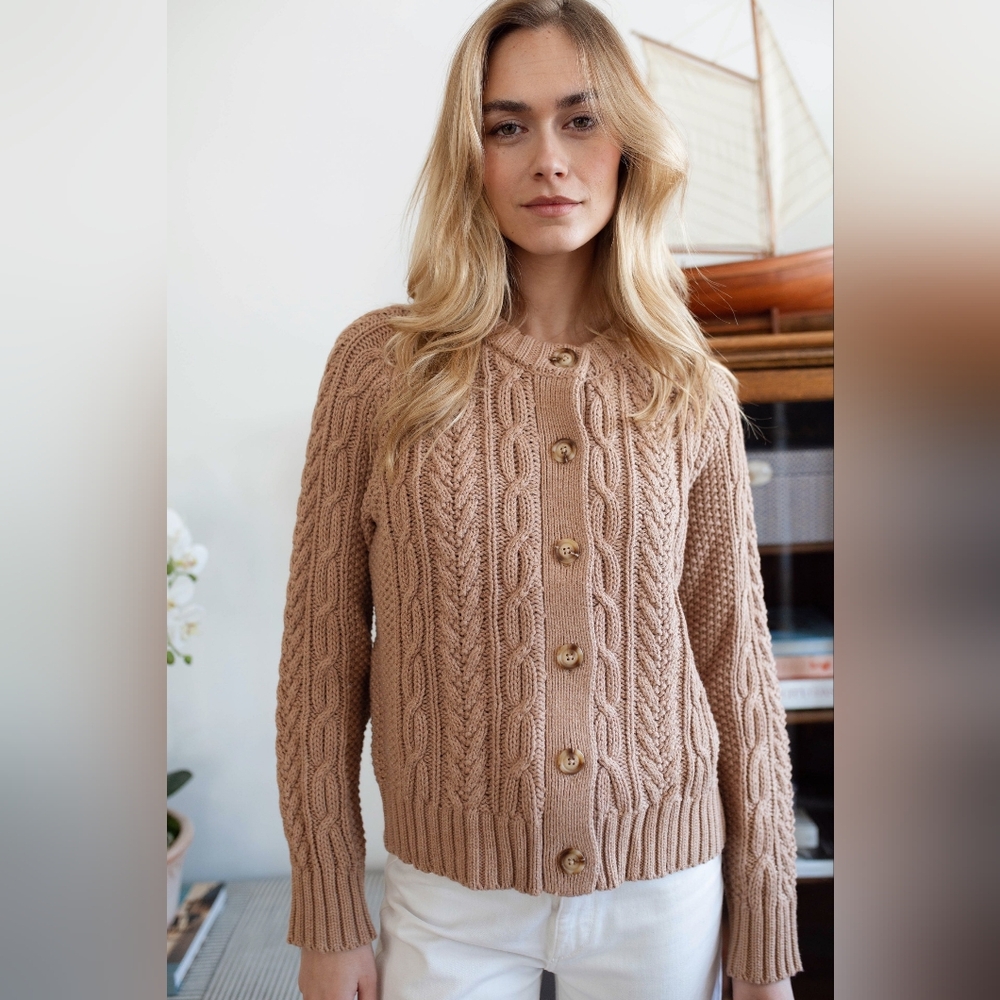 Cable Knit Button-Front Cardigan Sweater - Camel